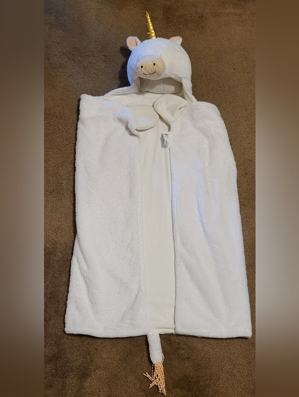 Pillowfort White Unicorn Hooded Kids Robe with Gold Horn